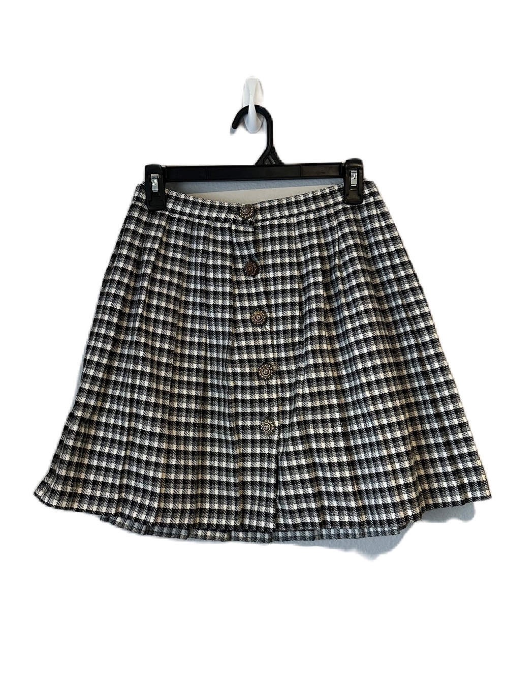 Black White Checkered Button Mini Skirt